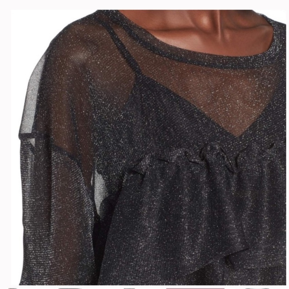 Black Ruffled Sheer Top - Picture 4 of 13